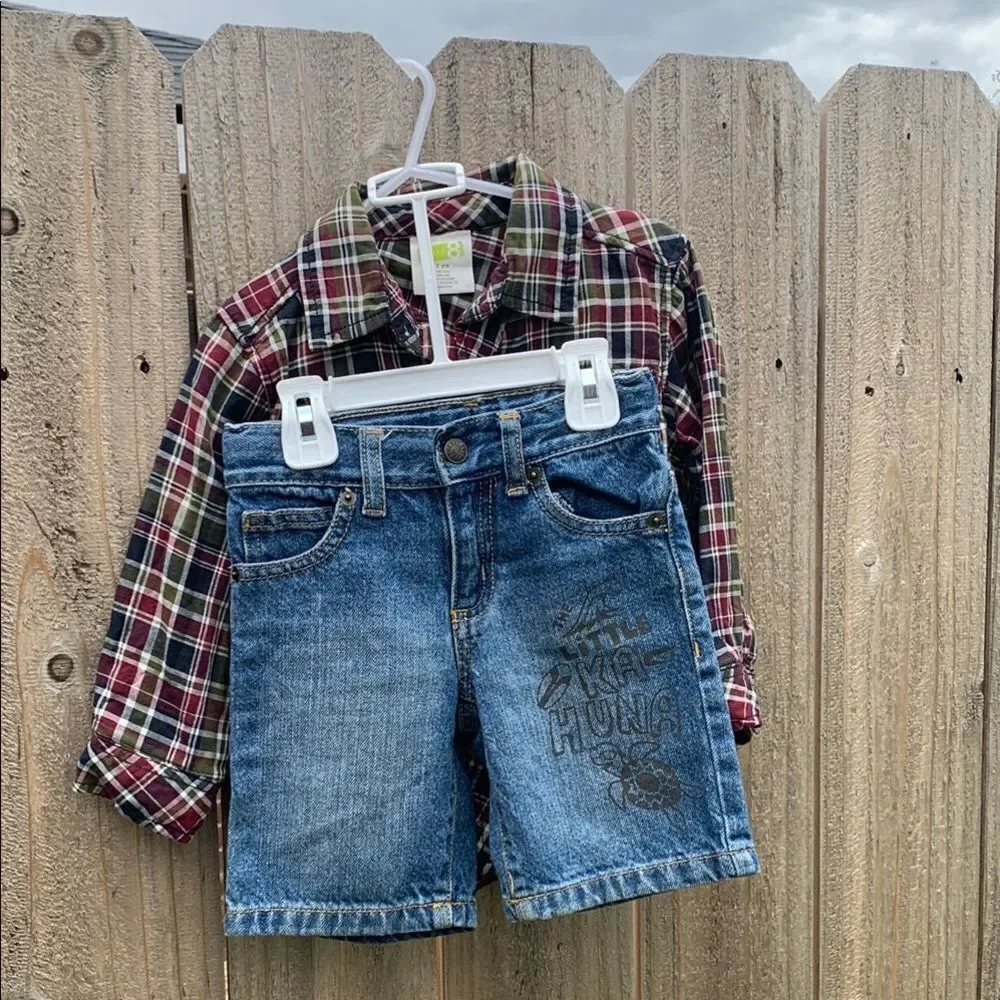 Take 50% OFF- Crazy 8 Blue Plaid and Blue Shorts Boys 2pcs, Size-2